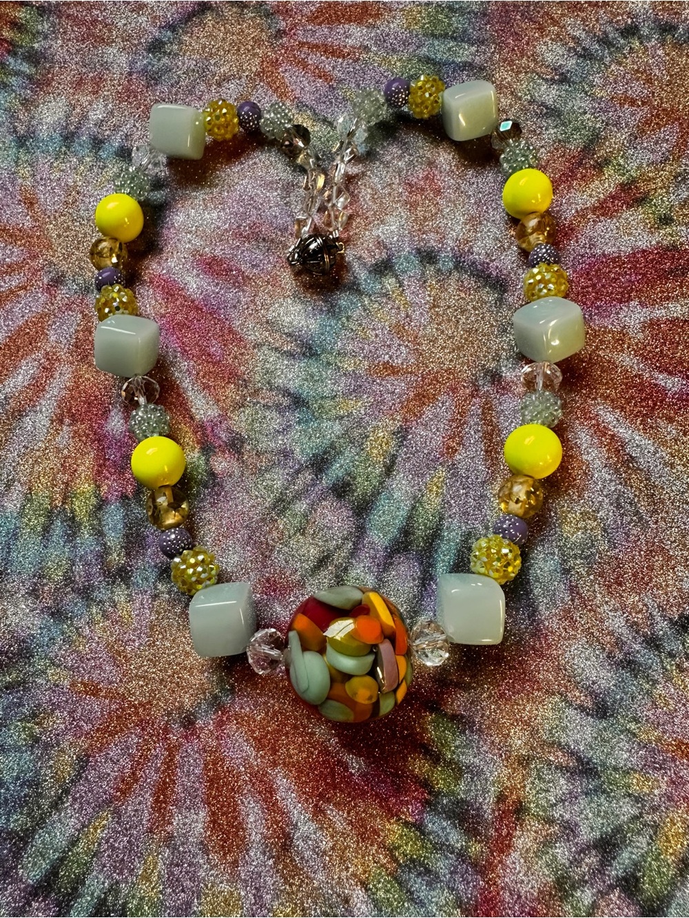 Colorful Floral Glass Bead Statement Necklace
